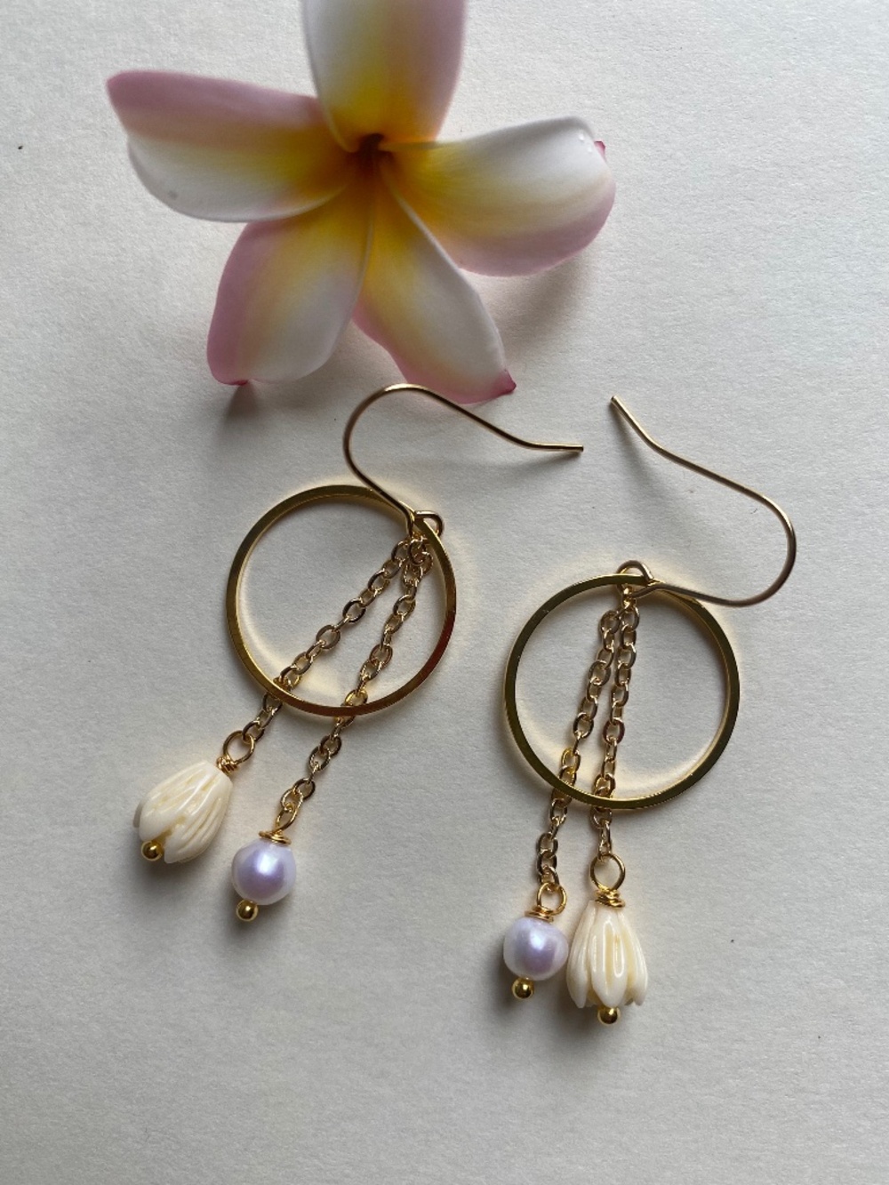Handmade Pikake Earrings with Freshwater Pearl